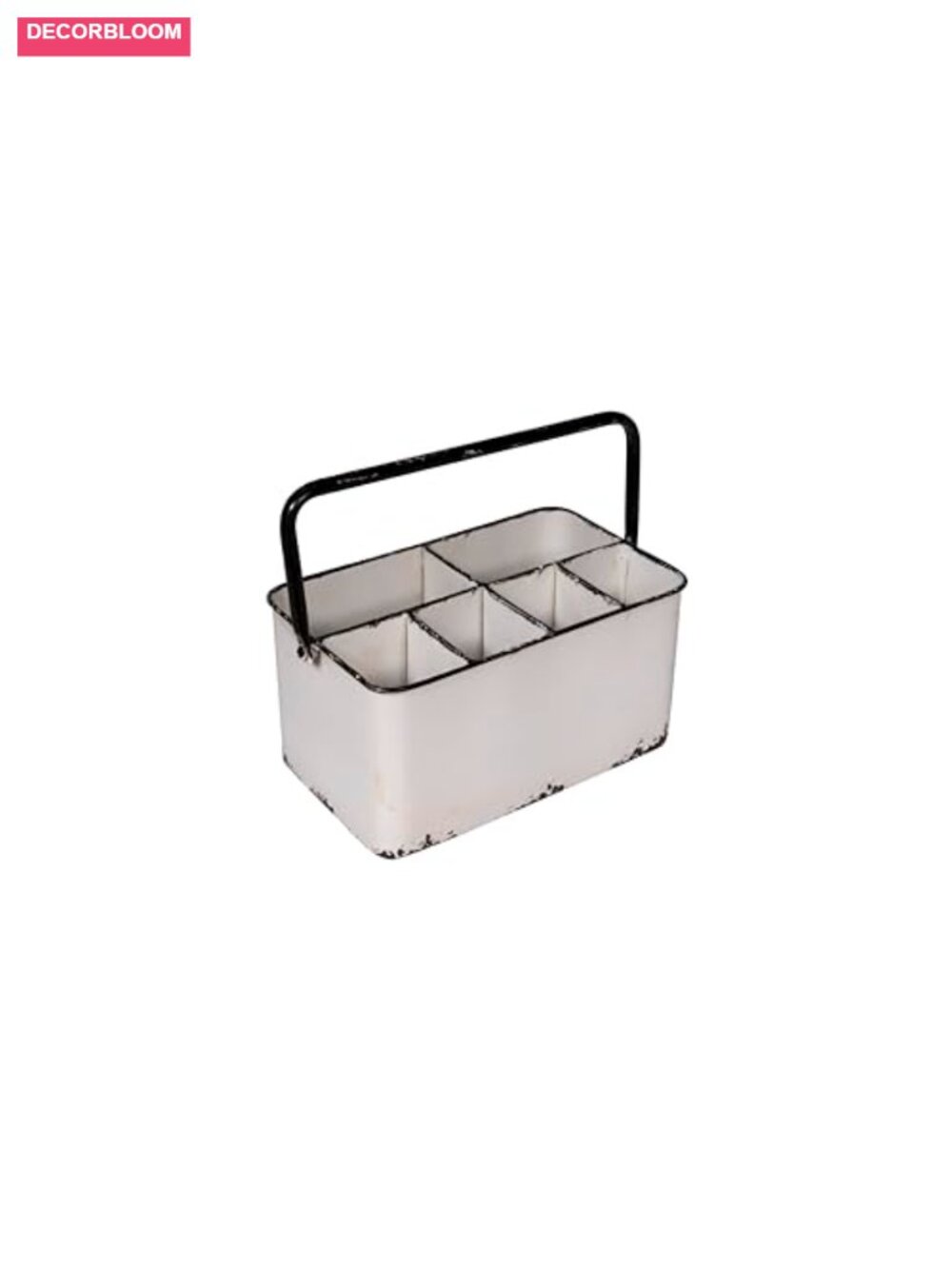 Metal 6 Compartment Caddy Handle Distressed Enamel Finish Storage Organizer